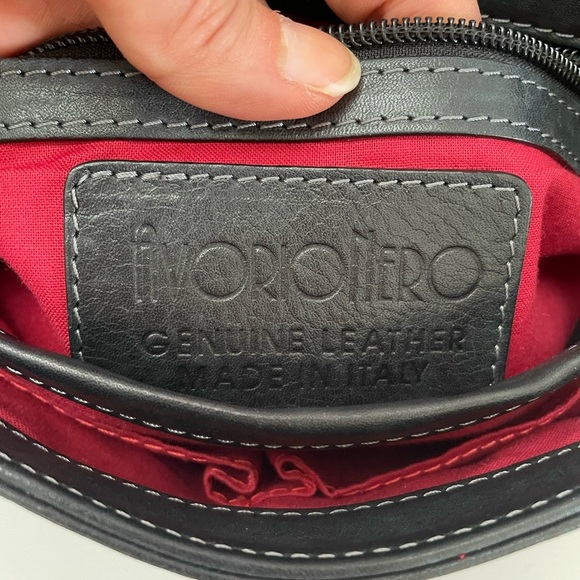 Avorio Nero Black Leather Shoulder bag Made in Italy Red Lining - Picture 6 of 15